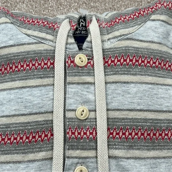Lucky Brand Knit Wear Hoodie Large Gray & Red Stripe Pullover Casual Preppy Men - Picture 6 of 15